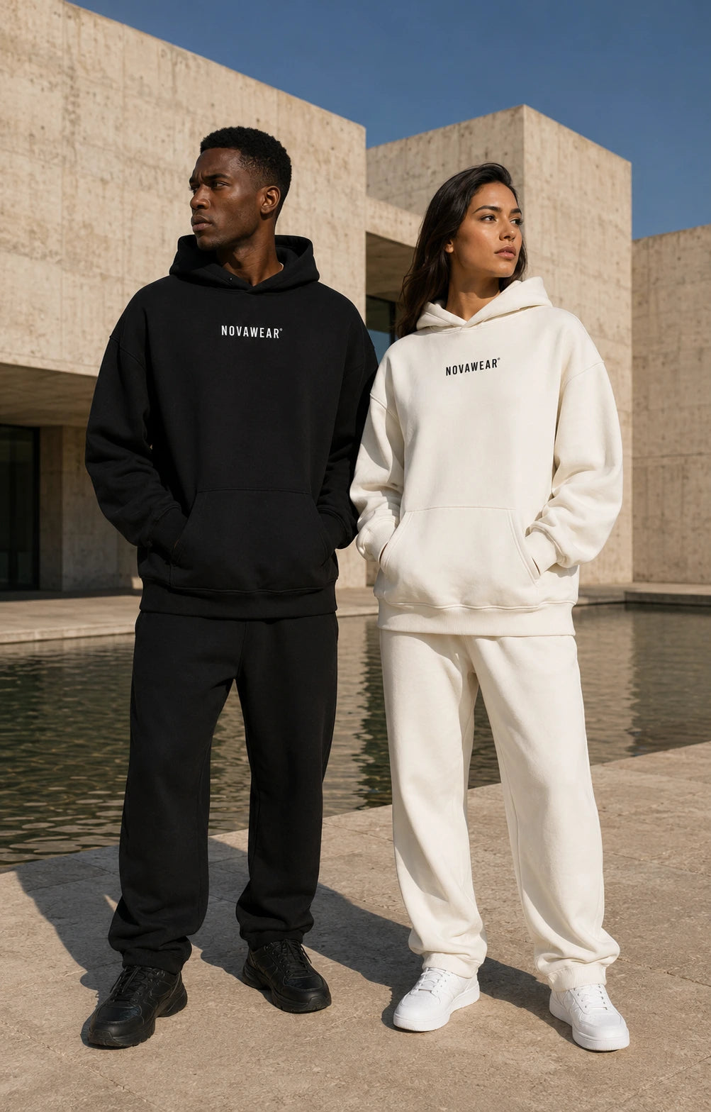 NOVAWEAR Oversized Hoodie – Unisex-Hauptansicht in Schwarz und hellem Farbton