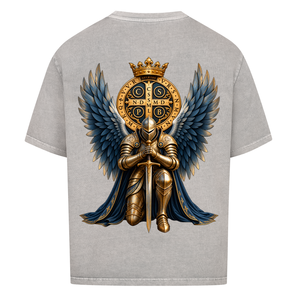 NOVAWEAR® GUARDIAN Heavyweight Oversized T-Shirt – Rückansicht in Washed Grey mit GUARDIAN Backprint