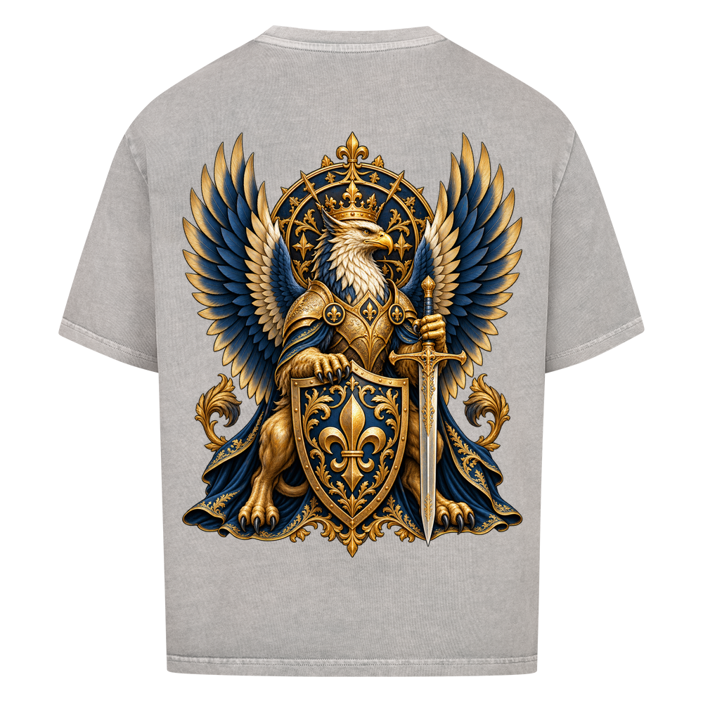 NOVAWEAR® SOVEREIGN Heavyweight Oversized T-Shirt – Rückansicht in Washed Grey mit SOVEREIGN Backprint