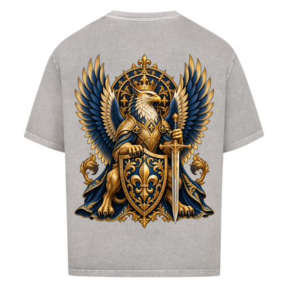 NOVAWEAR® SOVEREIGN Heavyweight Oversized T-Shirt – Rückansicht in Washed Grey mit SOVEREIGN Backprint