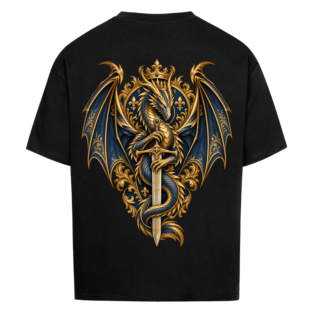 
NOVAWEAR® DRAGON REIGN Heavyweight Oversized T-Shirt – Rückansicht in Schwarz mit DRAGON REIGN Backprint