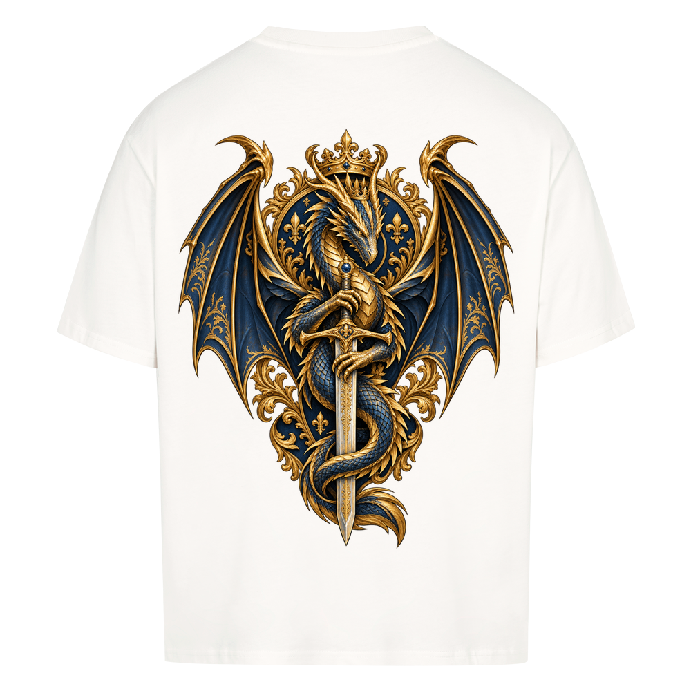 
NOVAWEAR® DRAGON REIGN Heavyweight Oversized T-Shirt – Rückansicht in Weiß mit DRAGON REIGN Backprint