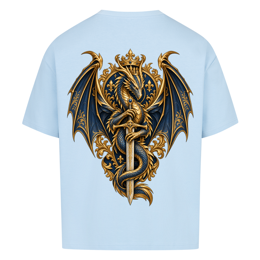 NOVAWEAR® DRAGON REIGN Heavyweight Oversized T-Shirt – Rückansicht in Babyblau mit DRAGON REIGN Backprint