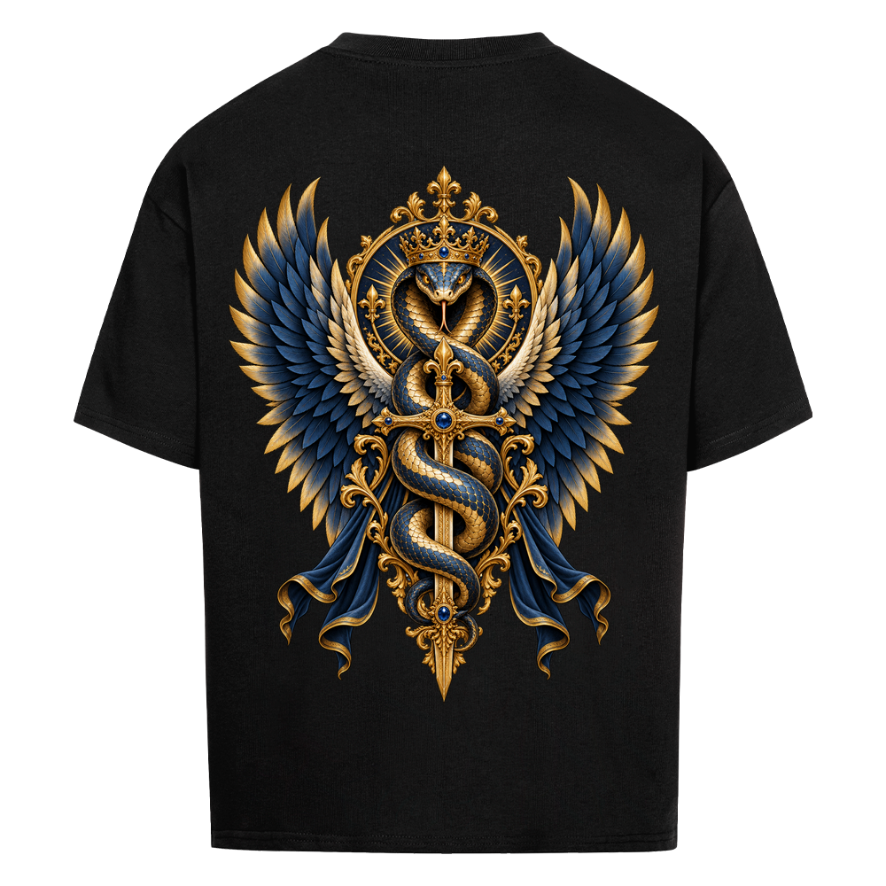 NOVAWEAR® SERPENT CROWN Heavyweight Oversized T-Shirt – Rückansicht in Schwarz mit SERPENT CROWN Backprint