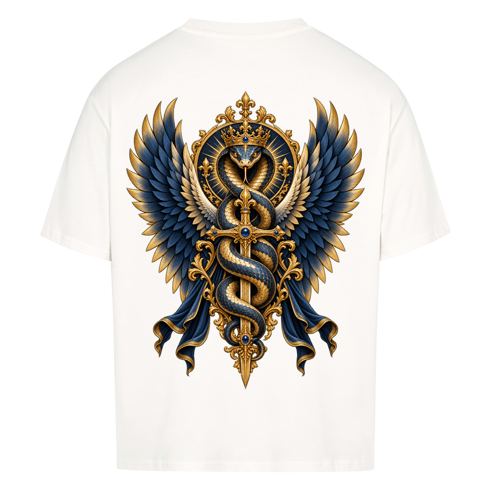 
NOVAWEAR® SERPENT CROWN Heavyweight Oversized T-Shirt – Rückansicht in Weiß mit SERPENT CROWN Backprint