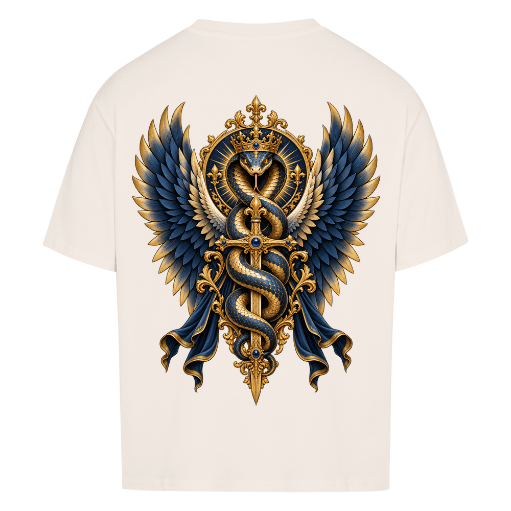 
NOVAWEAR® SERPENT CROWN Heavyweight Oversized T-Shirt – Rückansicht in Natural Raw mit SERPENT CROWN Backprint