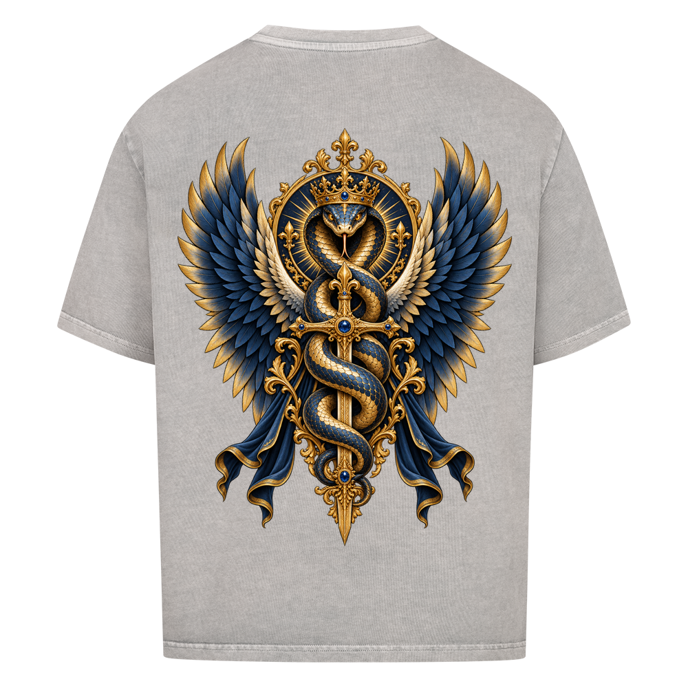 
NOVAWEAR® SERPENT CROWN Heavyweight Oversized T-Shirt – Rückansicht in Washed Grey mit SERPENT CROWN Backprint