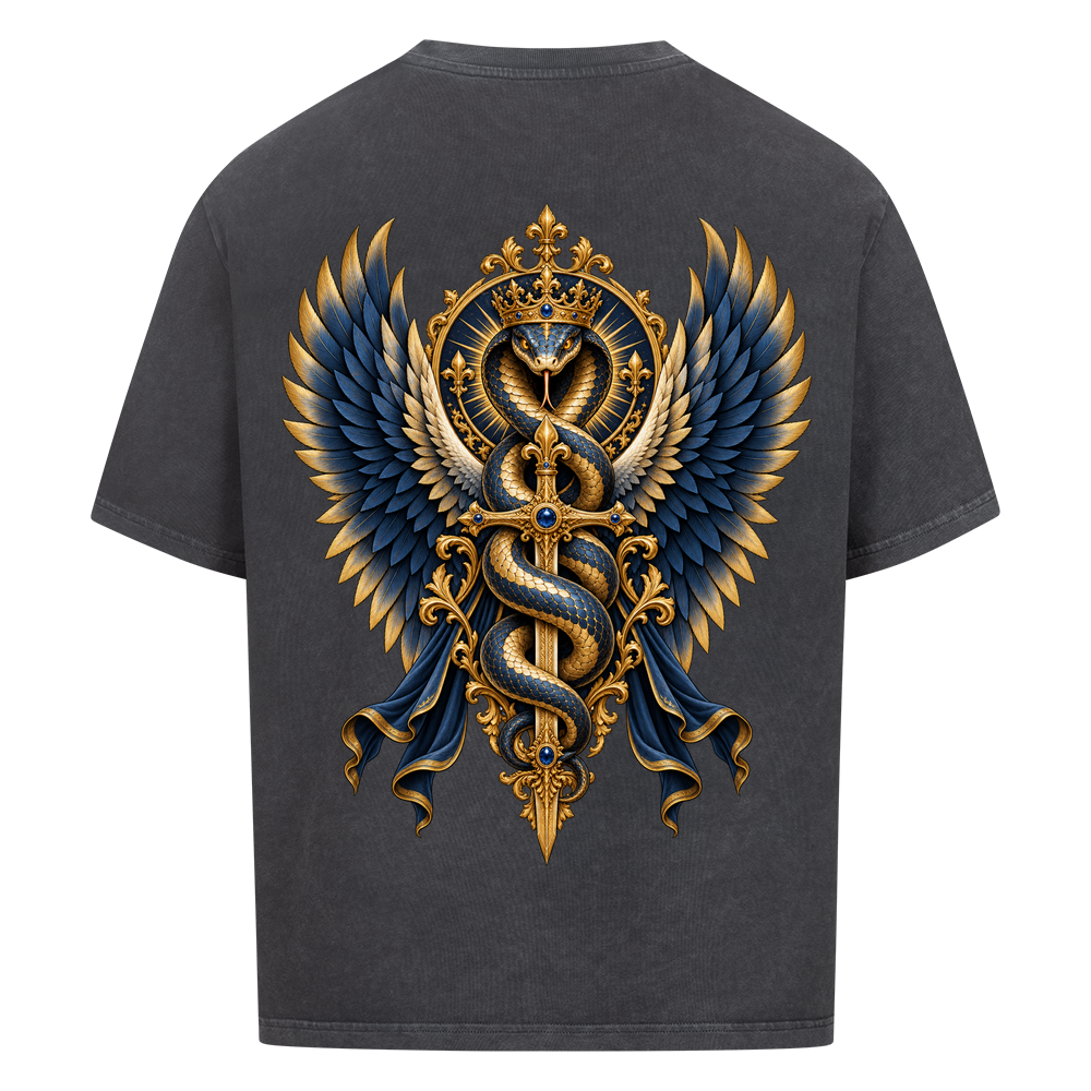 
NOVAWEAR® SERPENT CROWN Heavyweight Oversized T-Shirt – Rückansicht in Washed Black mit SERPENT CROWN Backprint