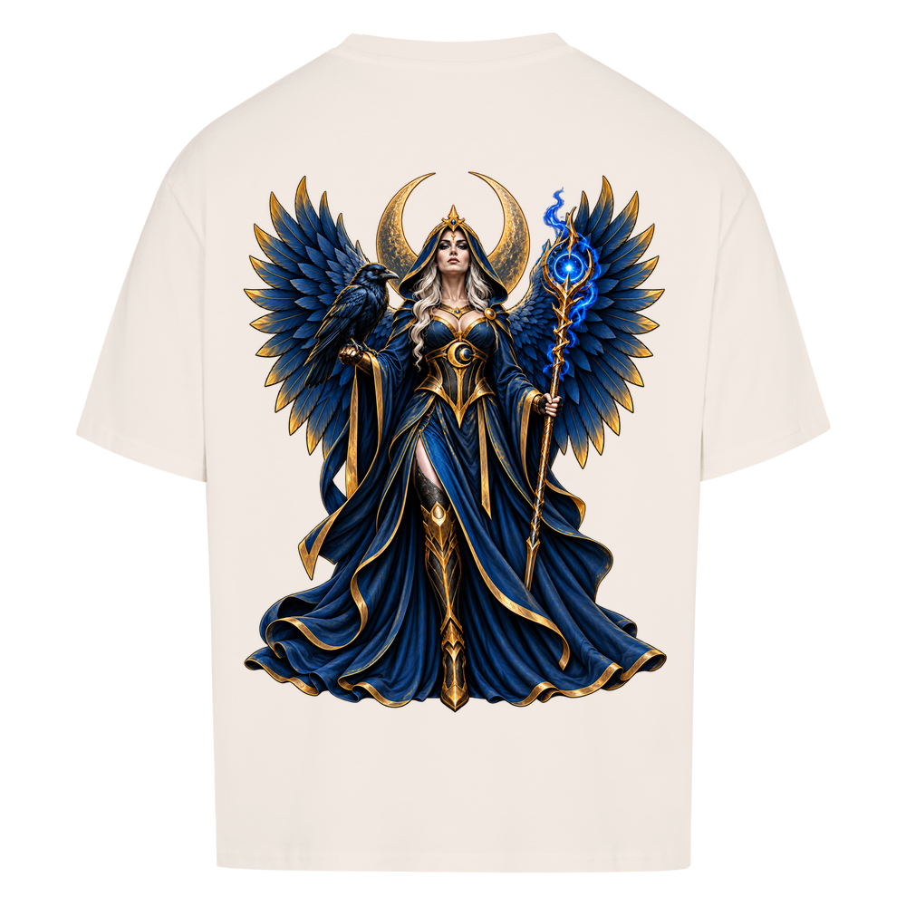 
NOVAWEAR® NIGHT EMPRESS Heavyweight Oversized T-Shirt – Rückansicht in Natural Raw mit NIGHT EMPRESS Backprint