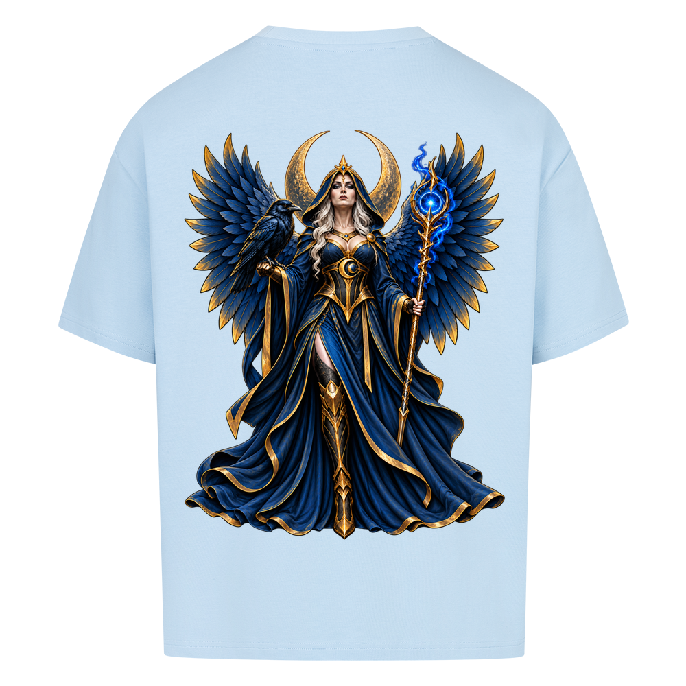 NOVAWEAR® NIGHT EMPRESS Heavyweight Oversized T-Shirt – Rückansicht in Babyblau mit NIGHT EMPRESS Backprint