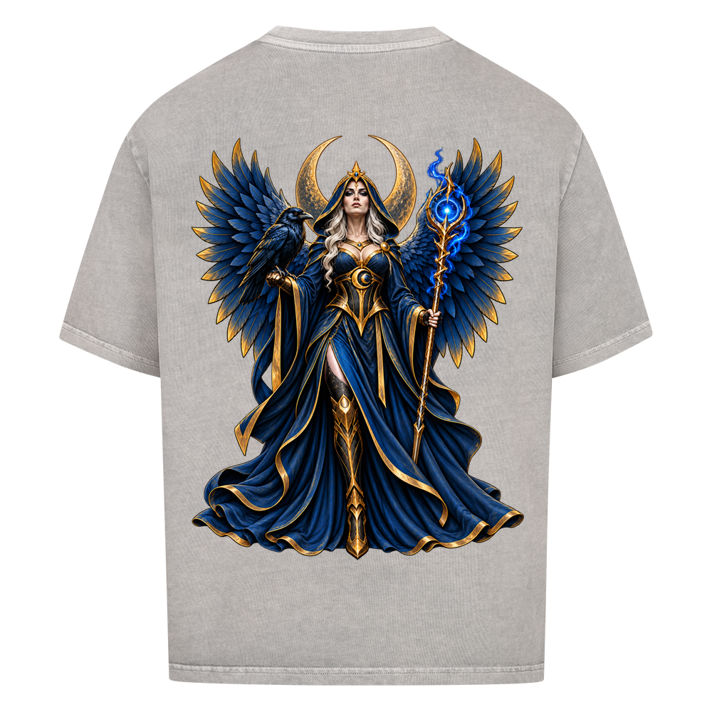 NOVAWEAR® NIGHT EMPRESS Heavyweight Oversized T-Shirt – Rückansicht in Washed Grey mit NIGHT EMPRESS Backprint