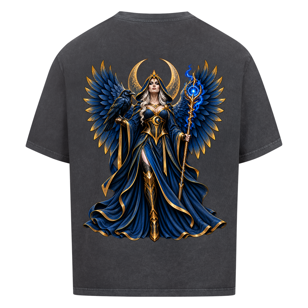 
NOVAWEAR® NIGHT EMPRESS Heavyweight Oversized T-Shirt – Rückansicht in Washed Black mit NIGHT EMPRESS Backprint