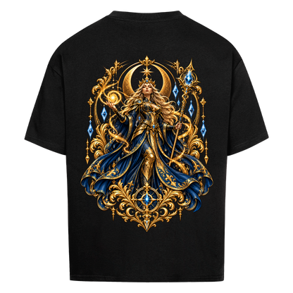 NOVAWEAR® CELESTIAL QUEEN Heavyweight Oversized T-Shirt – Rückansicht in Schwarz mit CELESTIAL QUEEN Backprint