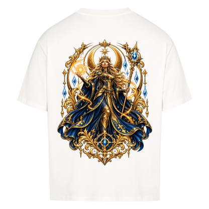NOVAWEAR® CELESTIAL QUEEN Heavyweight Oversized T-Shirt – Rückansicht in Weiß mit CELESTIAL QUEEN Backprint