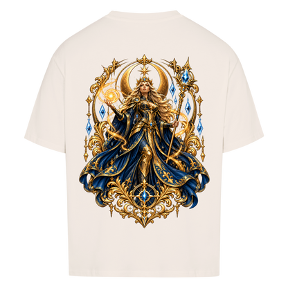 NOVAWEAR® CELESTIAL QUEEN Heavyweight Oversized T-Shirt – Rückansicht in Natural Raw mit CELESTIAL QUEEN Backprint