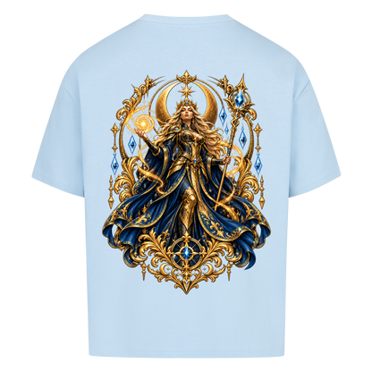 NOVAWEAR® CELESTIAL QUEEN Heavyweight Oversized T-Shirt – Rückansicht in Babyblau mit CELESTIAL QUEEN Backprint