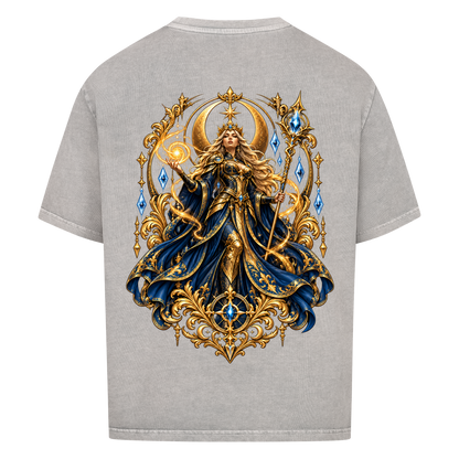 NOVAWEAR® CELESTIAL QUEEN Heavyweight Oversized T-Shirt – Rückansicht in Washed Grey mit CELESTIAL QUEEN Backprint