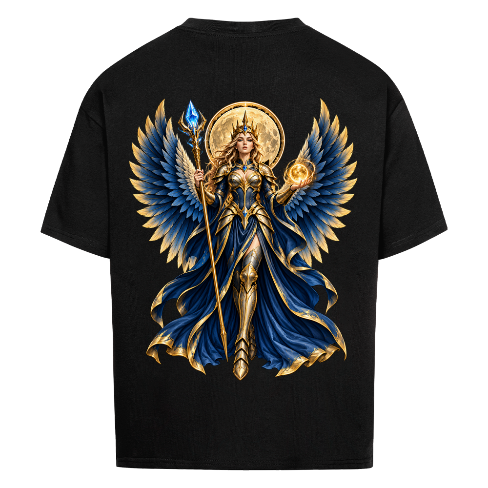 
NOVAWEAR® DIVINE EMPRESS Heavyweight Oversized T-Shirt – Rückansicht in Schwarz mit DIVINE EMPRESS Backprint
