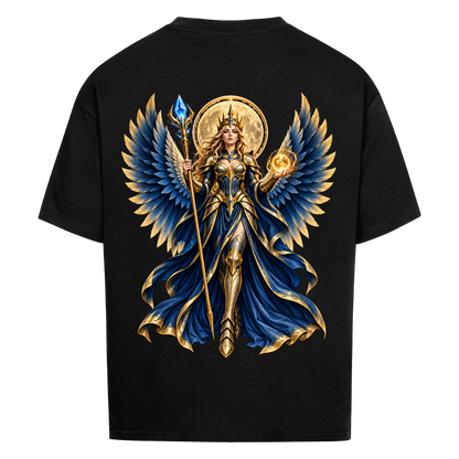 NOVAWEAR® DIVINE EMPRESS Heavyweight Oversized T-Shirt – Rückansicht in Schwarz mit DIVINE EMPRESS Backprint