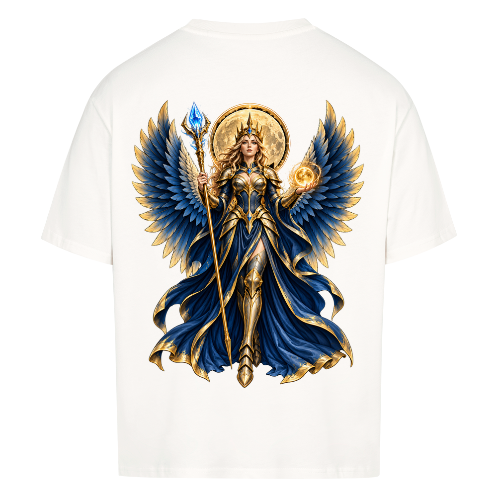 NOVAWEAR® DIVINE EMPRESS Heavyweight Oversized T-Shirt – Rückansicht in Weiß mit DIVINE EMPRESS Backprint