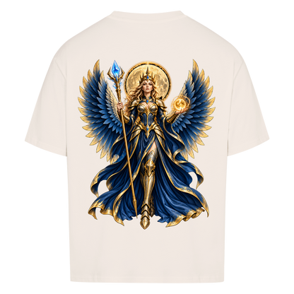 NOVAWEAR® DIVINE EMPRESS Heavyweight Oversized T-Shirt – Rückansicht in Natural Raw mit DIVINE EMPRESS Backprint