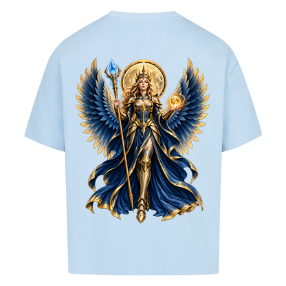 NOVAWEAR® DIVINE EMPRESS Heavyweight Oversized T-Shirt – Rückansicht in Babyblau mit DIVINE EMPRESS Backprint