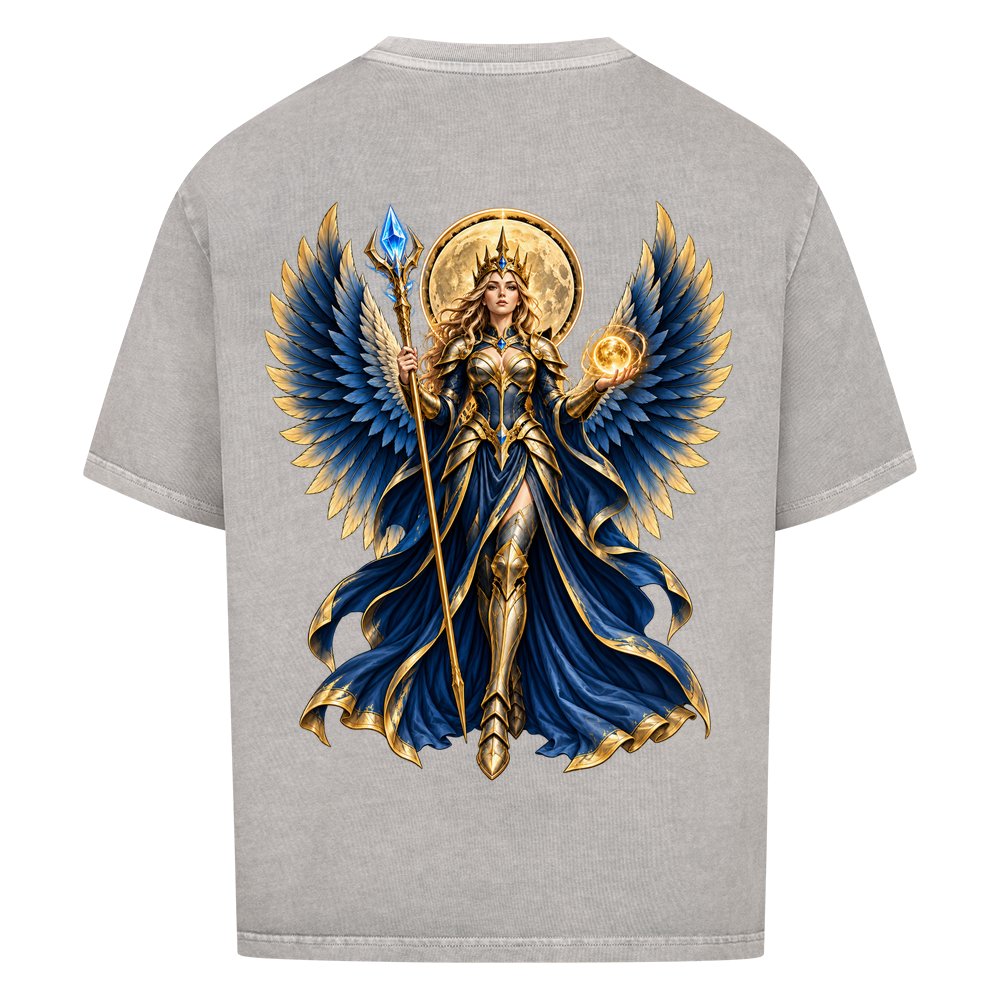 
NOVAWEAR® DIVINE EMPRESS Heavyweight Oversized T-Shirt – Rückansicht in Washed Grey mit DIVINE EMPRESS Backprint