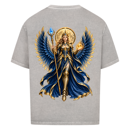 NOVAWEAR® DIVINE EMPRESS Heavyweight Oversized T-Shirt – Rückansicht in Washed Grey mit DIVINE EMPRESS Backprint