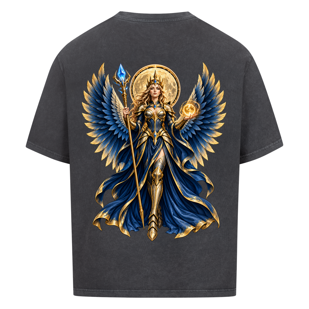 
NOVAWEAR® DIVINE EMPRESS Heavyweight Oversized T-Shirt – Rückansicht in Washed Black mit DIVINE EMPRESS Backprint