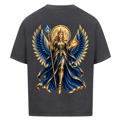 NOVAWEAR® DIVINE EMPRESS Heavyweight Oversized T-Shirt – Rückansicht in Washed Black mit DIVINE EMPRESS Backprint