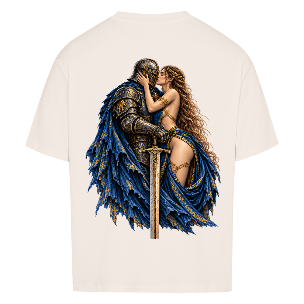 
NOVAWEAR® FORBIDDEN REIGN Heavyweight Oversized T-Shirt – Rückansicht in Natural Raw mit FORBIDDEN REIGN Backprint