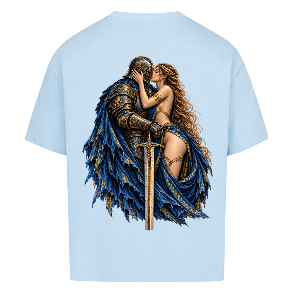 
NOVAWEAR® FORBIDDEN REIGN Heavyweight Oversized T-Shirt – Rückansicht in Babyblau mit FORBIDDEN REIGN Backprint