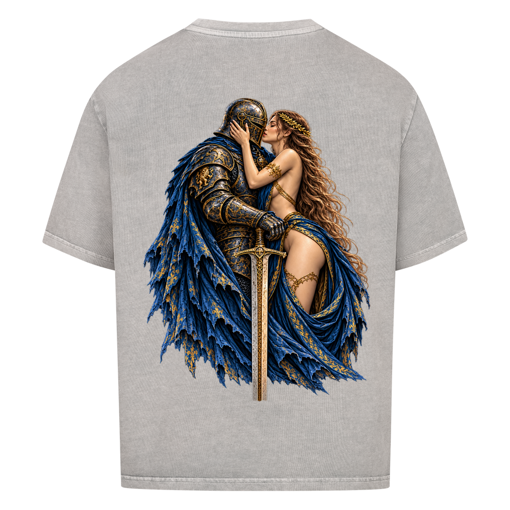 NOVAWEAR® FORBIDDEN REIGN Heavyweight Oversized T-Shirt – Rückansicht in Washed Grey mit FORBIDDEN REIGN Backprint
