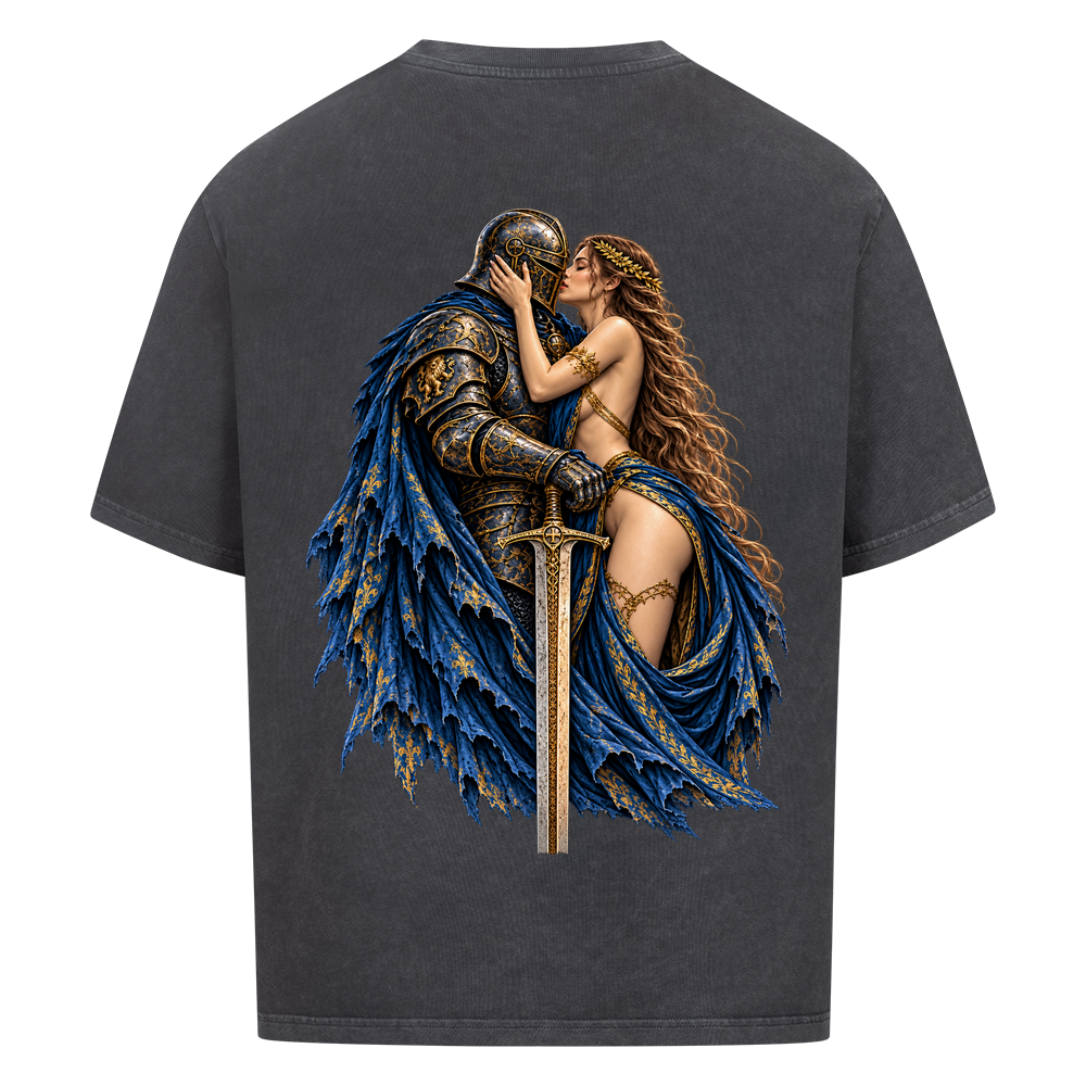 NOVAWEAR® FORBIDDEN REIGN Heavyweight Oversized T-Shirt – Rückansicht in Washed Black mit FORBIDDEN REIGN Backprint