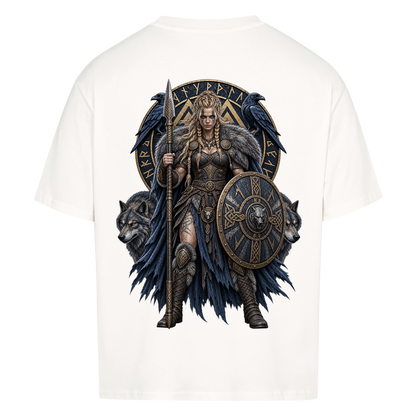 NOVAWEAR® SHIELDMAIDEN Heavyweight Oversized T-Shirt – Rückansicht in Weiß mit SHIELDMAIDEN Backprint