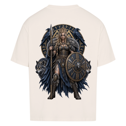 NOVAWEAR® SHIELDMAIDEN Heavyweight Oversized T-Shirt – Rückansicht in Natural Raw mit SHIELDMAIDEN Backprint