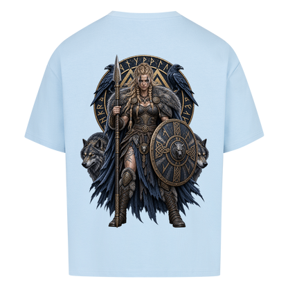NOVAWEAR® SHIELDMAIDEN Heavyweight Oversized T-Shirt – Rückansicht in Babyblau mit SHIELDMAIDEN Backprint