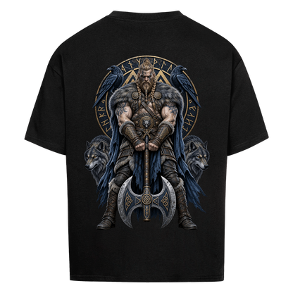 NOVAWEAR® RAVEN AXE Heavyweight Oversized T-Shirt – Rückansicht in Schwarz mit RAVEN AXE Backprint