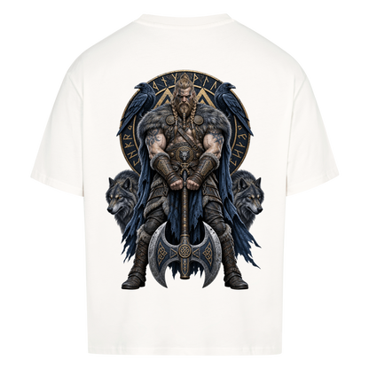NOVAWEAR® RAVEN AXE Heavyweight Oversized T-Shirt – Rückansicht in Weiß mit RAVEN AXE Backprint