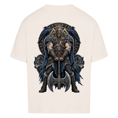 NOVAWEAR® RAVEN AXE Heavyweight Oversized T-Shirt – Rückansicht in Natural Raw mit RAVEN AXE Backprint