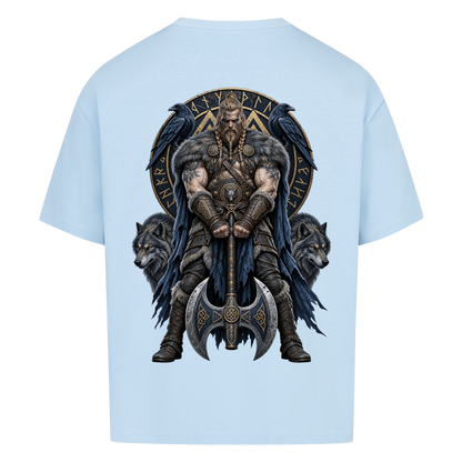 NOVAWEAR® RAVEN AXE Heavyweight Oversized T-Shirt – Rückansicht in Babyblau mit RAVEN AXE Backprint
