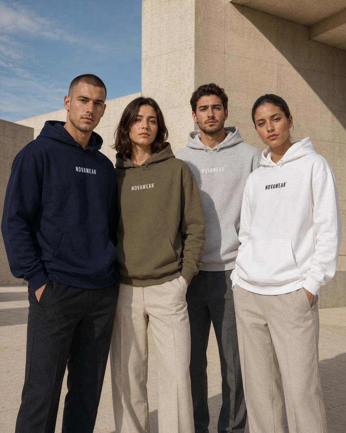 NOVAWEAR Hoodie in Navy, Olive, Grau und Weiß