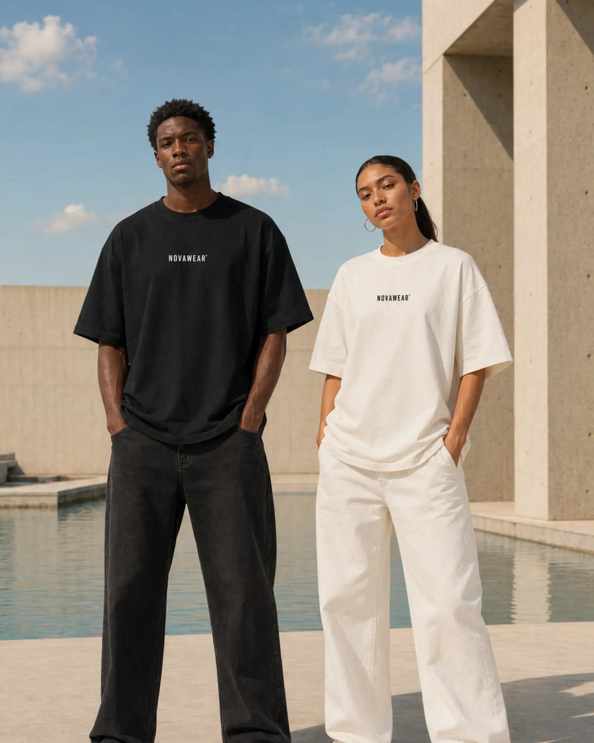 NOVAWEAR Oversized Shirt in Schwarz und Natural Raw – Unisex-Duo
