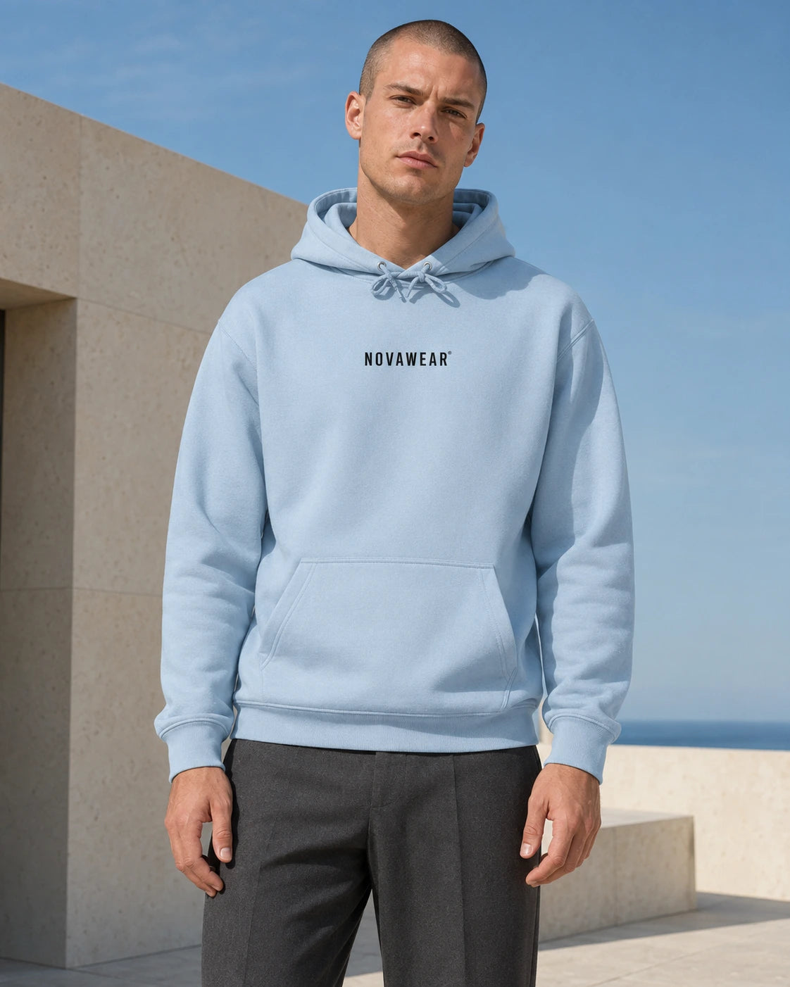 NOVAWEAR Hoodie in Babyblau – Vorderansicht