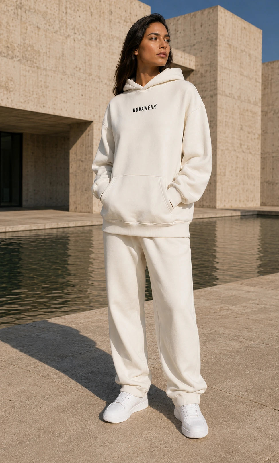 NOVAWEAR Oversized Hoodie in Natural Raw – Dreiviertelansicht