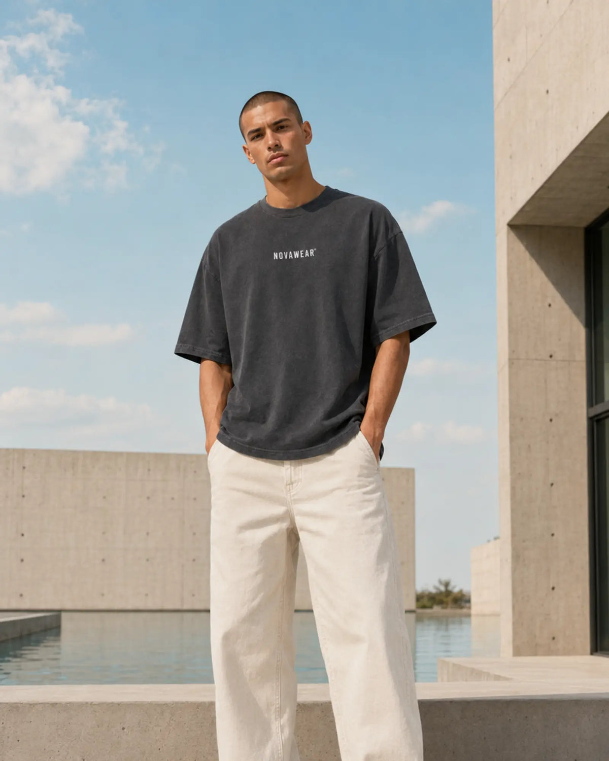NOVAWEAR Oversized Shirt in Washed Black – Vorderansicht
