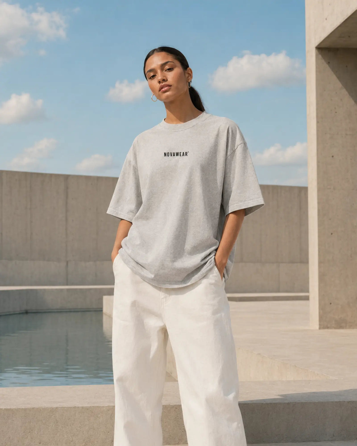 NOVAWEAR Oversized Shirt in Washed Grey – Vorderansicht