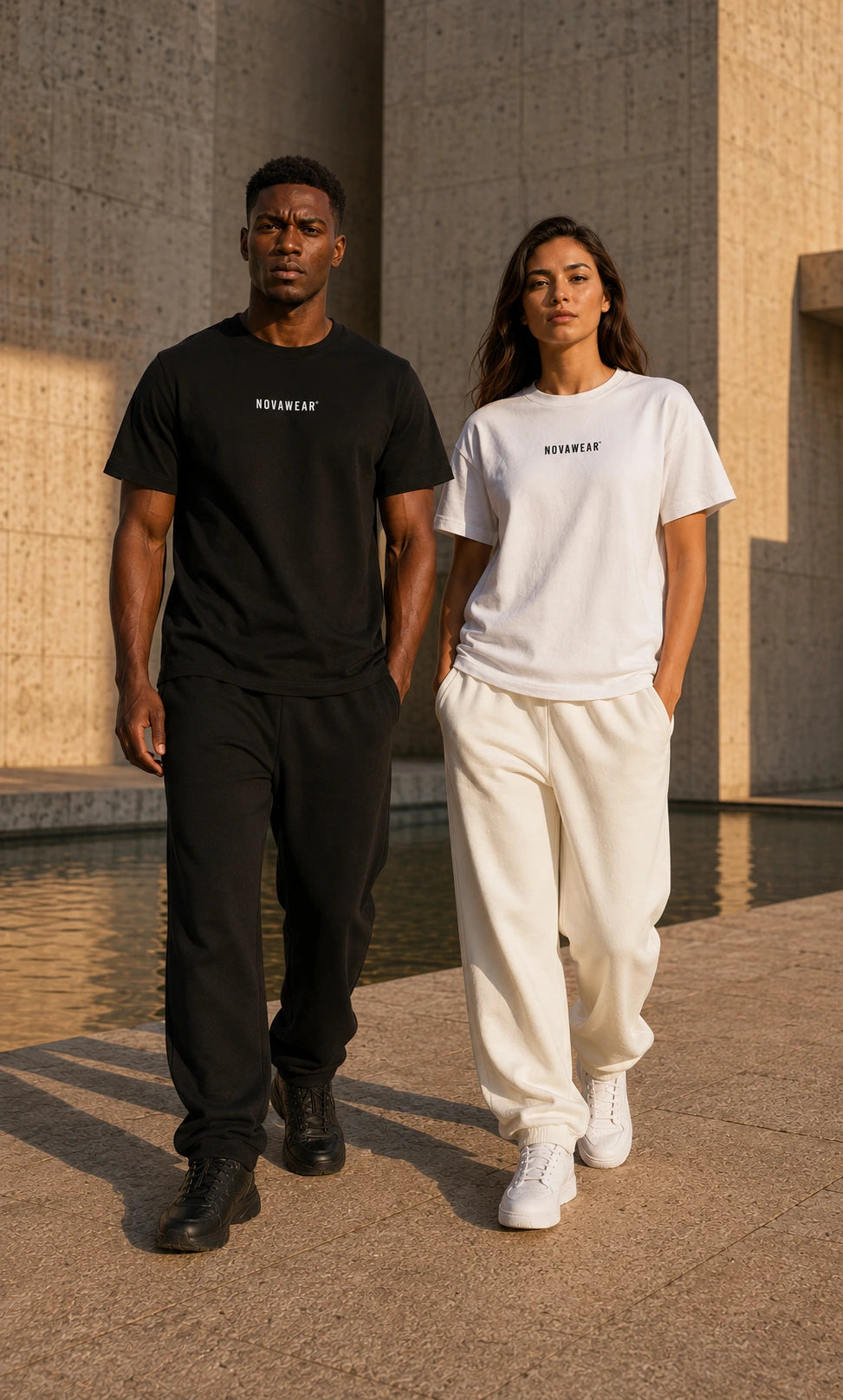 NOVAWEAR Basic Shirt in Schwarz und Natural Raw – Kampagnenansicht