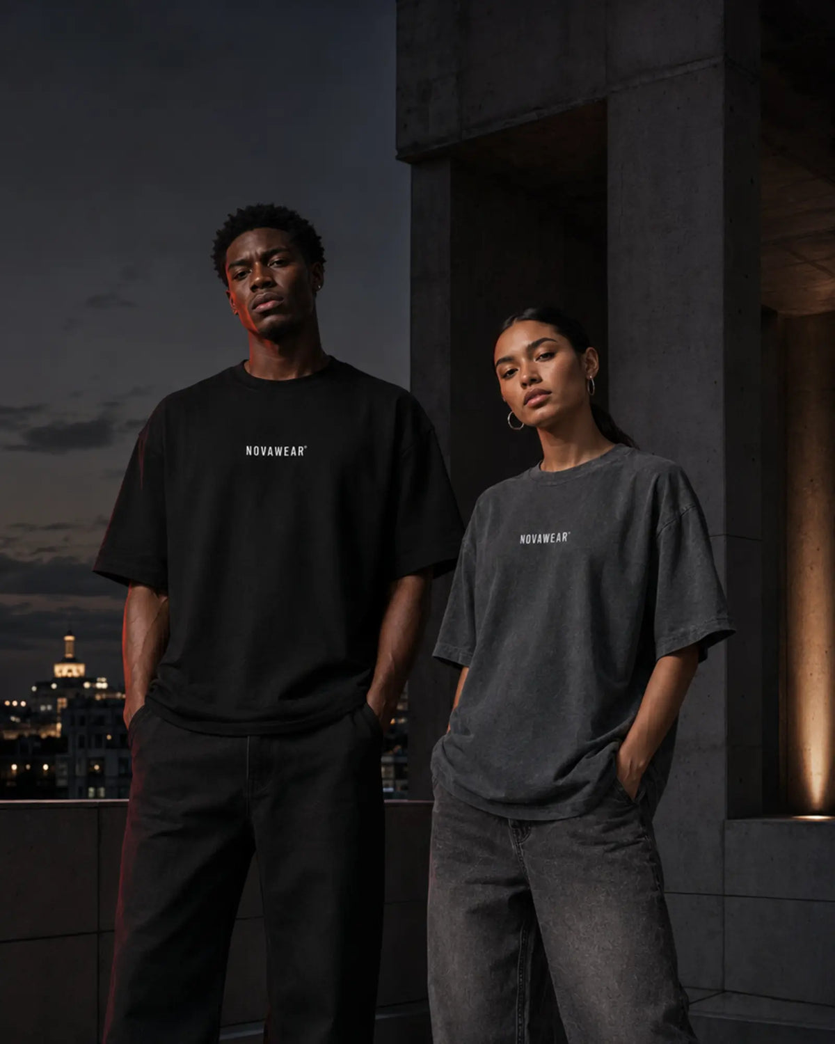 NOVAWEAR Oversized Shirt – urbane Lifestyle-Ansicht bei Nacht