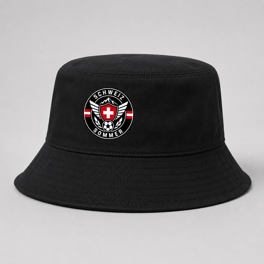 Schweiz Sommer Bucket Hat 2026 – Schwarzer Fanwear Fischerhut